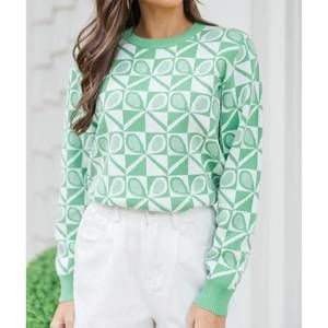 Fate Green and White Geometric Sweater